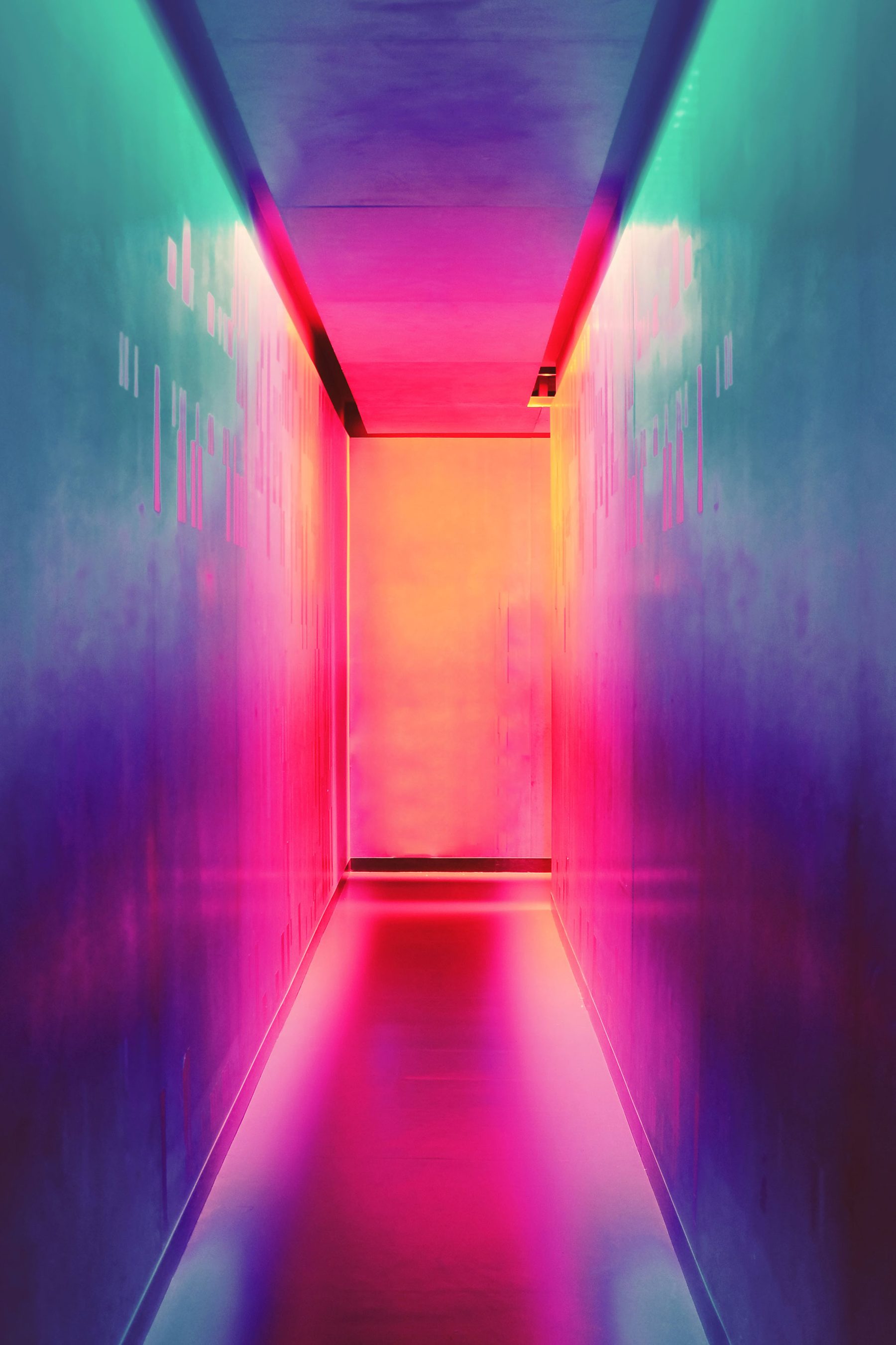 Neon corridor in pink, blue and cyan light